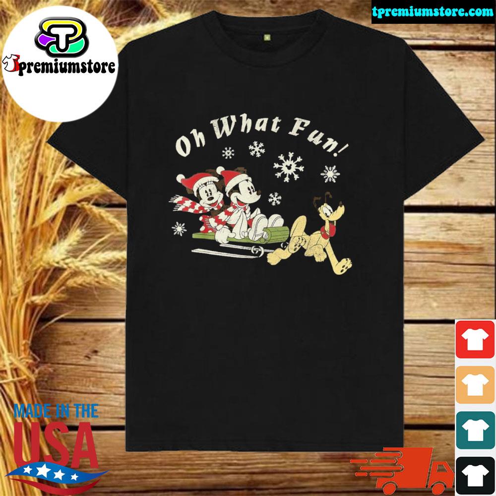 Official disney Christmas disney mickey minnie and pluto oh what fun Christmas sled shirt