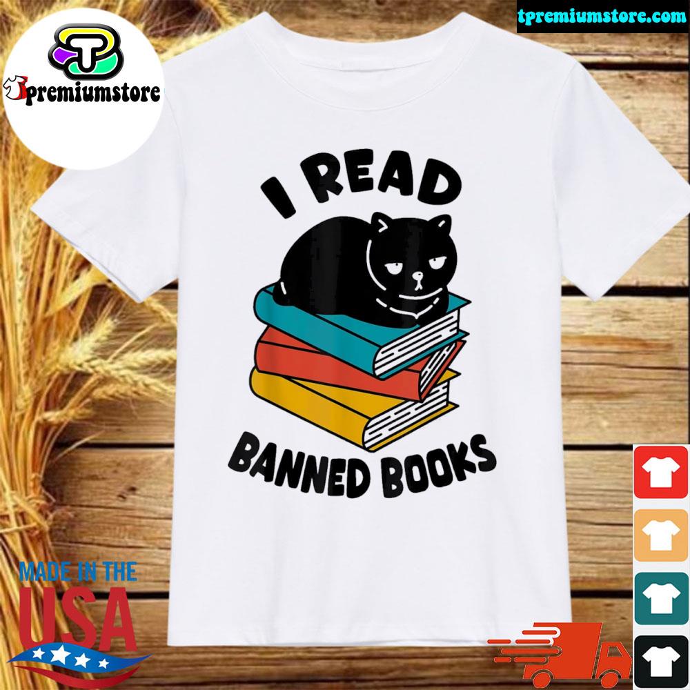 Official i read banned books black cat reader bookworm shirt