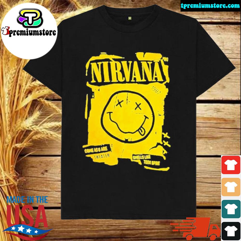 Official nirvana Yellow Iconic Smiley Face Nirvana T-Shirt