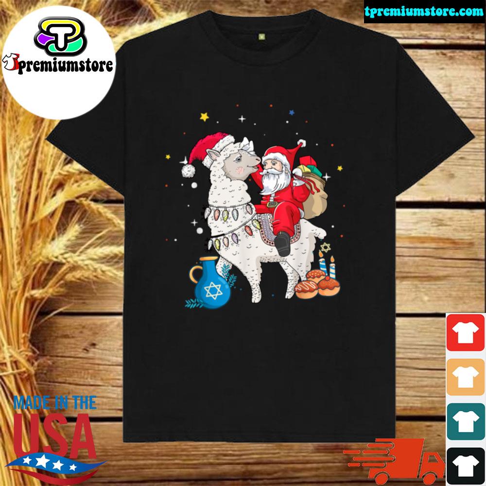 Official happy Chrismukkah Hanukkah Xmas Santa Riding Llama Menorah T Shirt