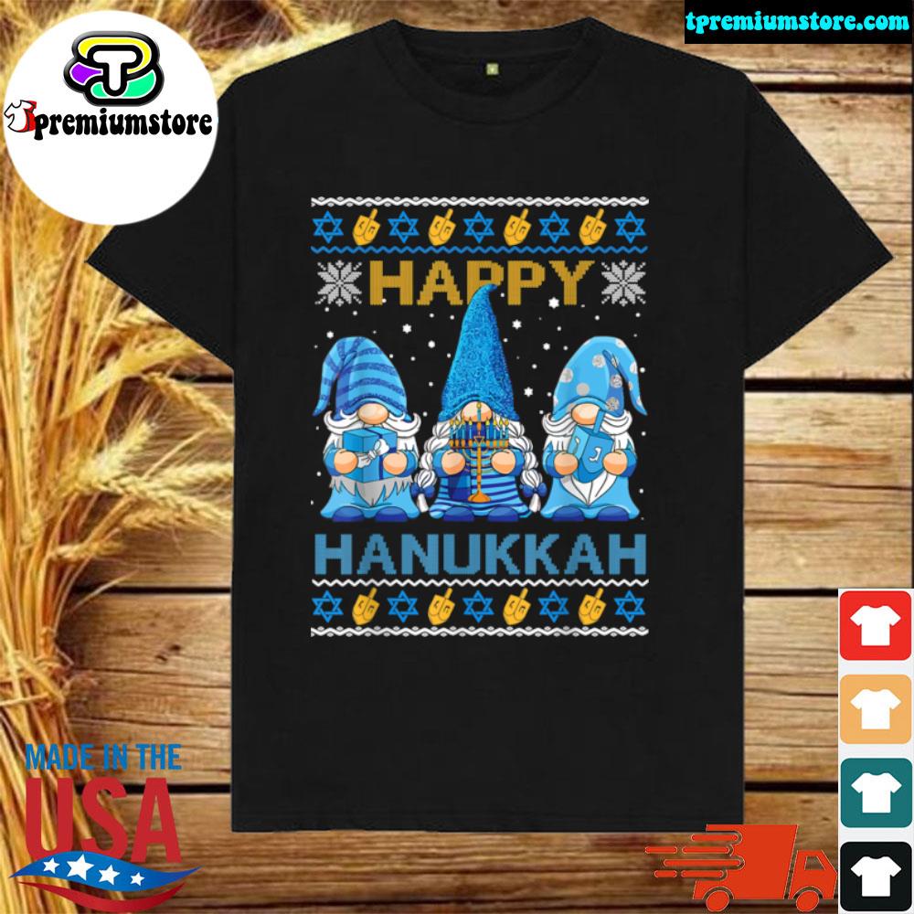 Official happy Hanukkah Ugly Christmas Gnome Gnomies Menorah Dreidel T Shirt