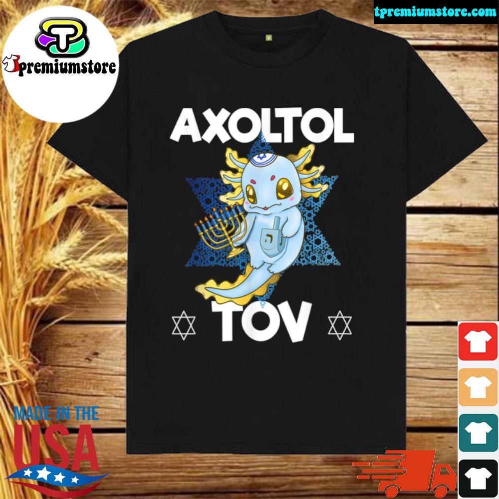 Official mazel Tov Axolotl With Dreidel Menorah Men Women Hanukkah T Shirt