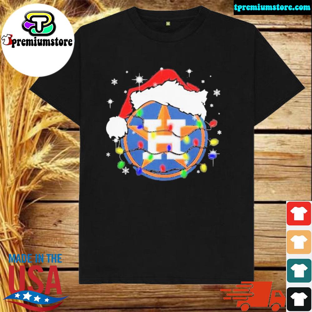 Official santa houston astros lights merry Christmas lights T-shirt